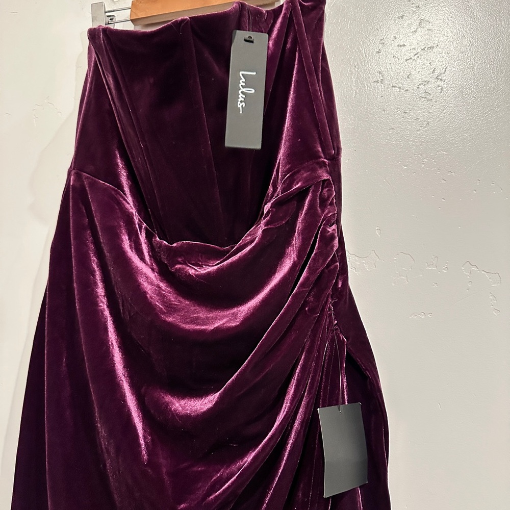 NWT Lulus Dark Purple Velvet Strapless Tulip Dress Size Large - Picture 13 of 15